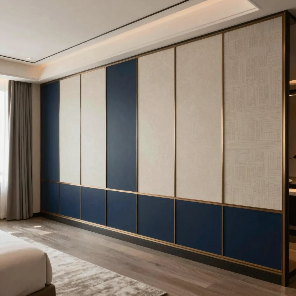 Close detail of custom millwork and wall materials in a luxury ho